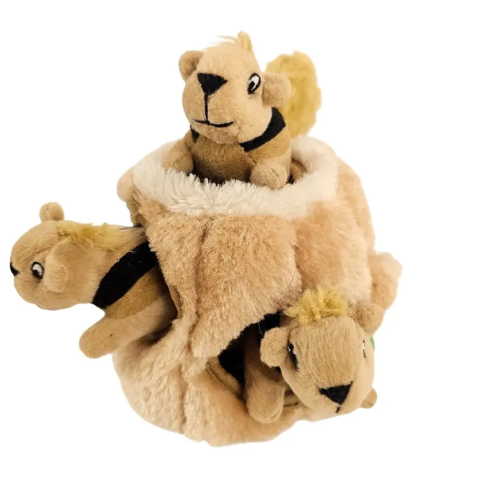 Dog Toy Outward  Hound Plush Squirrel Tree Stump Hideaway Toy Set 3 Squirrels